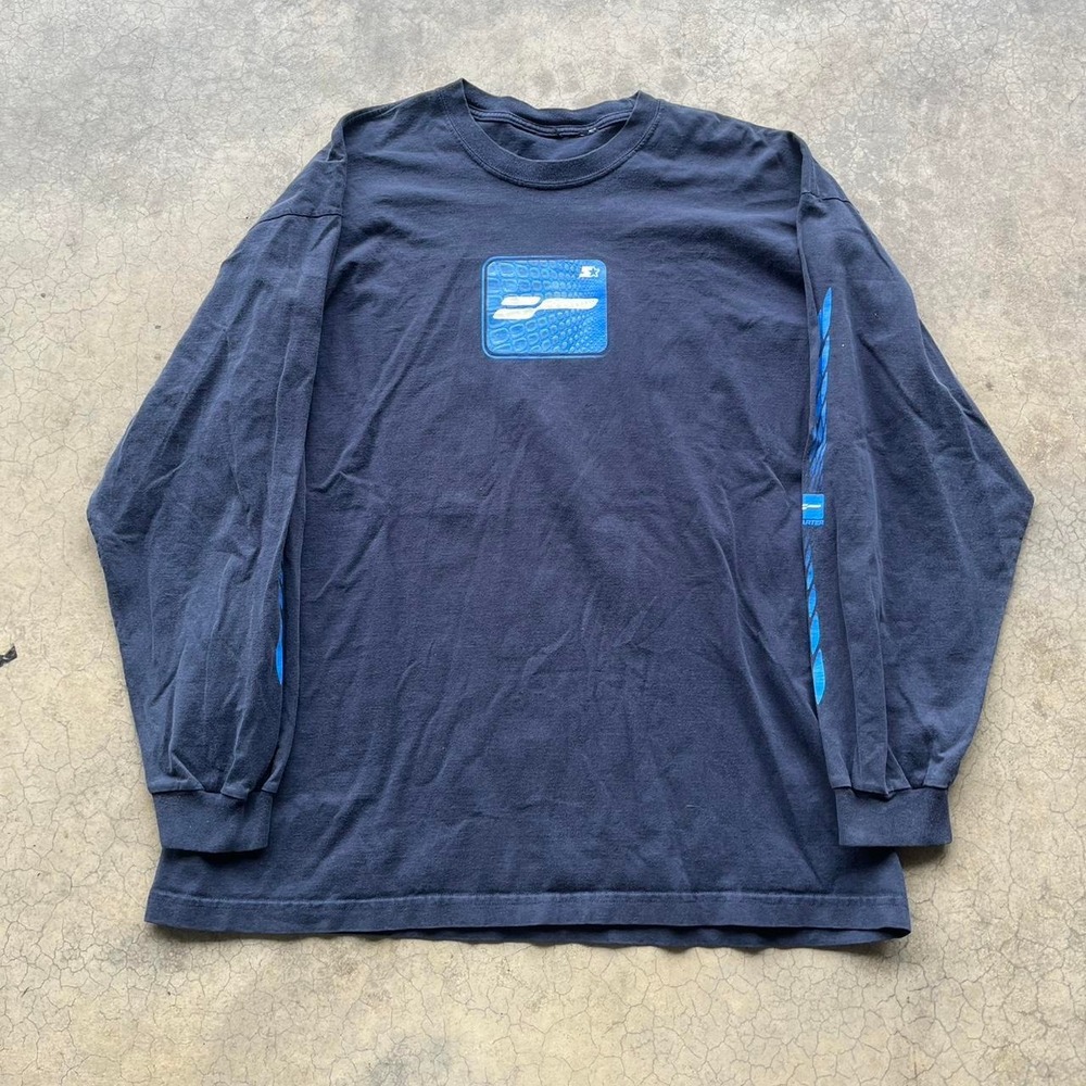 Vintage starter blue long sleeve shirt with sleeve graphic design